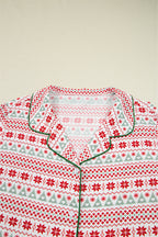 White Christmas Pattern Print Shirt Style Long 2pcs Pajama Set