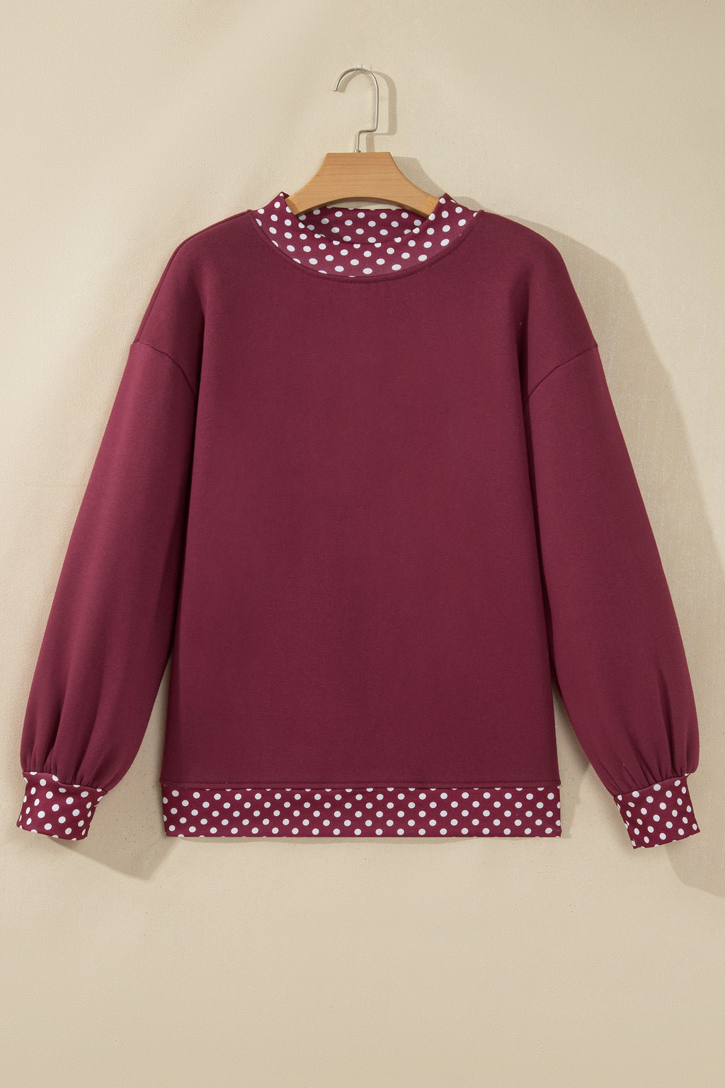 Red Dahlia Colorblock Polka Dot Contrast Trim Oversized Sweatshirt