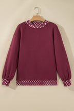 Red Dahlia Colorblock Polka Dot Contrast Trim Oversized Sweatshirt