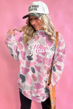 Sky Blue Camo Print Howdy Western Style Baggy Pullover Sweatshirt