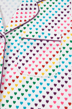 White Pride Heart Print Valentines Long 2pcs Pajama Set