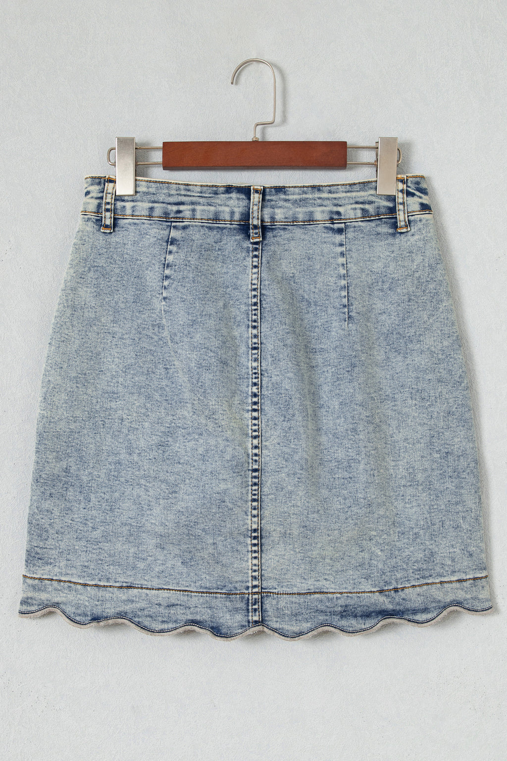 Myosotis Scalloped Detail Button Front Short Denim Skirt