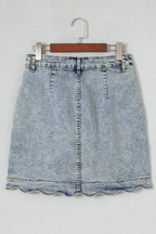 Myosotis Scalloped Detail Button Front Short Denim Skirt