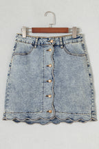 Myosotis Scalloped Detail Button Front Short Denim Skirt