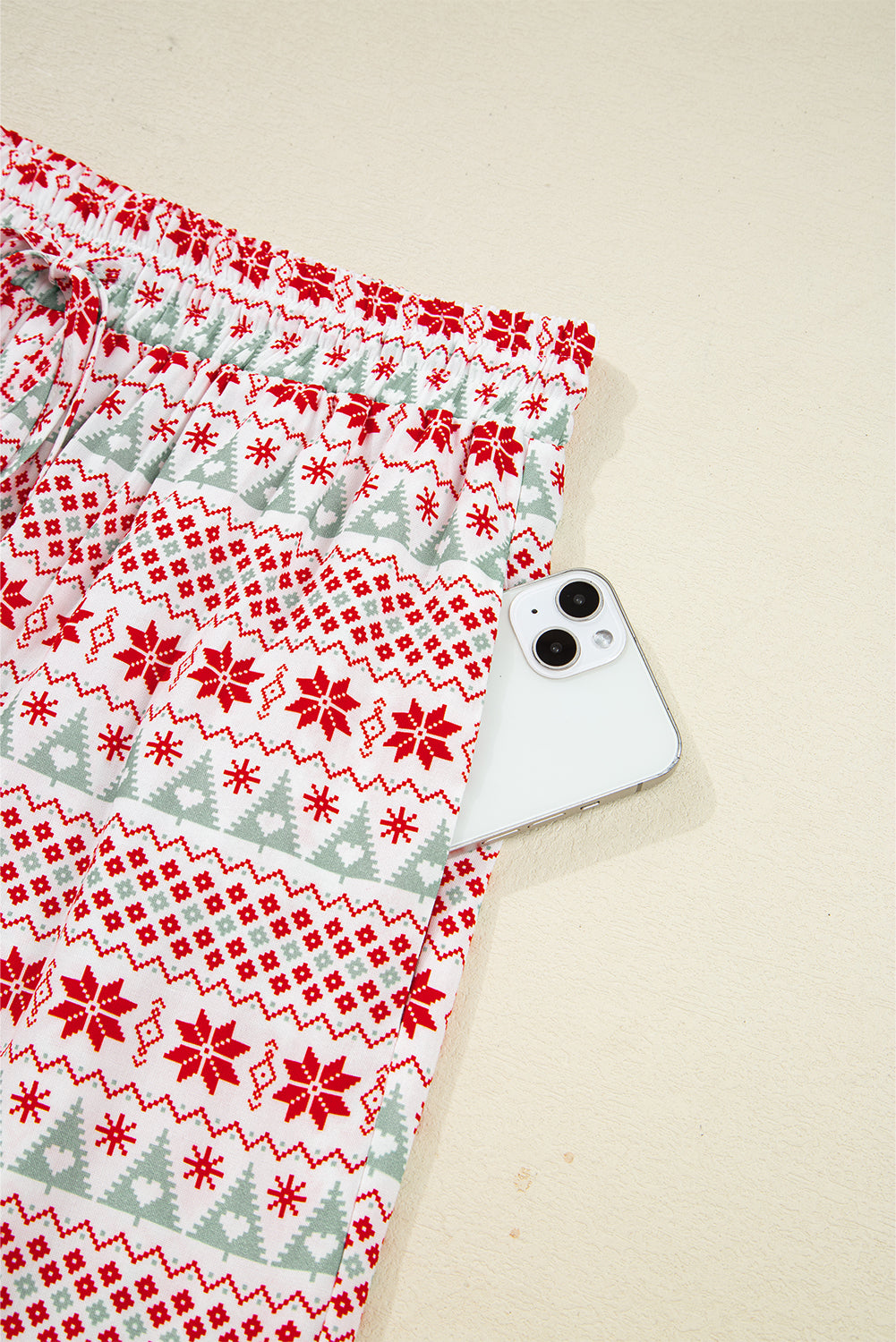 White Christmas Pattern Print Shirt Style Long 2pcs Pajama Set
