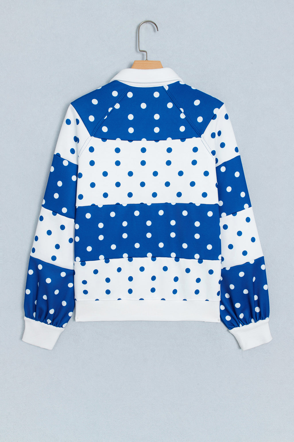 Red Polka Dot Colorblock Half Zip Puff Sleeve Pullover Sweatshirt