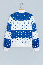 Red Polka Dot Colorblock Half Zip Puff Sleeve Pullover Sweatshirt