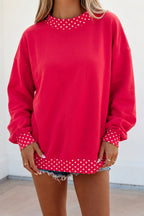 Red Dahlia Colorblock Polka Dot Contrast Trim Oversized Sweatshirt