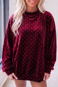 Red Velvet Polka Dot High Neck Tunic Pullover Sweatshirt