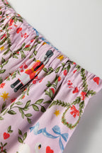 Pink Christmas Holiday Print Nutcracker Long Sleeve Shorts 2pcs Pajama Set