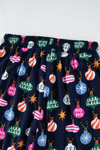 Navy Blue Colorful Christmas Lights Print Shirt and Pants Pajama Set