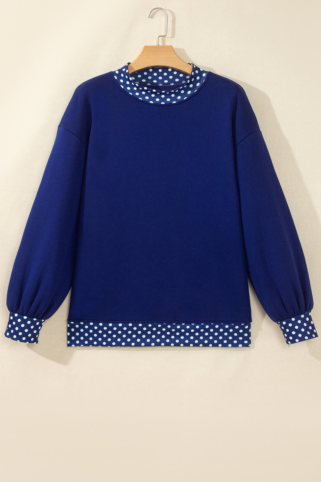 Red Dahlia Colorblock Polka Dot Contrast Trim Oversized Sweatshirt