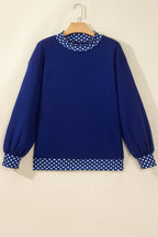 Red Dahlia Colorblock Polka Dot Contrast Trim Oversized Sweatshirt