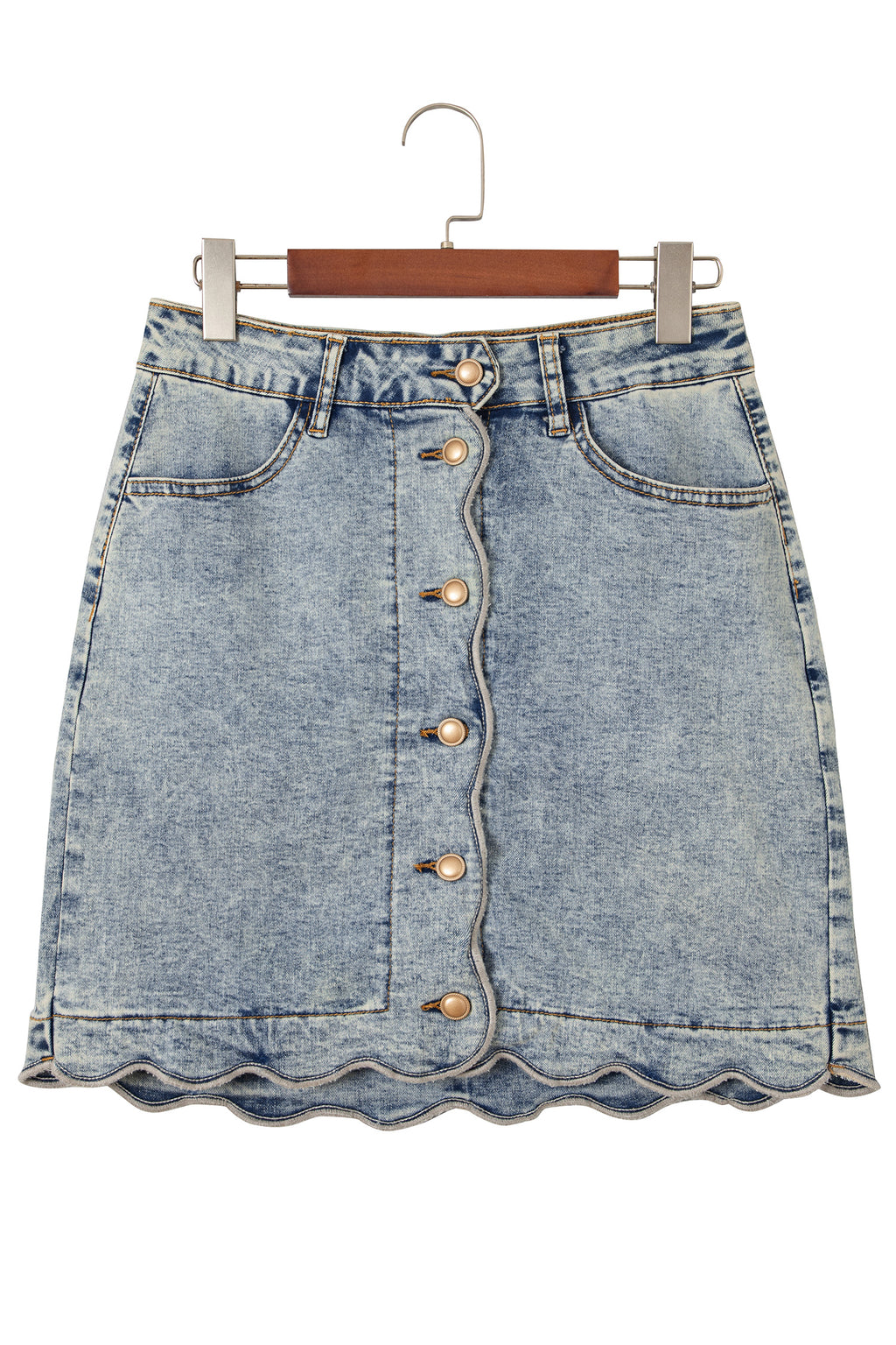 Myosotis Scalloped Detail Button Front Short Denim Skirt