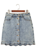 Myosotis Scalloped Detail Button Front Short Denim Skirt