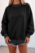 Red Dahlia Colorblock Polka Dot Contrast Trim Oversized Sweatshirt