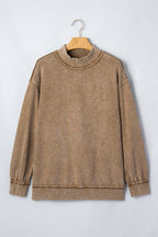 Brown High Neck Long Sleeve Toner Washed Vintage Sweatshirt