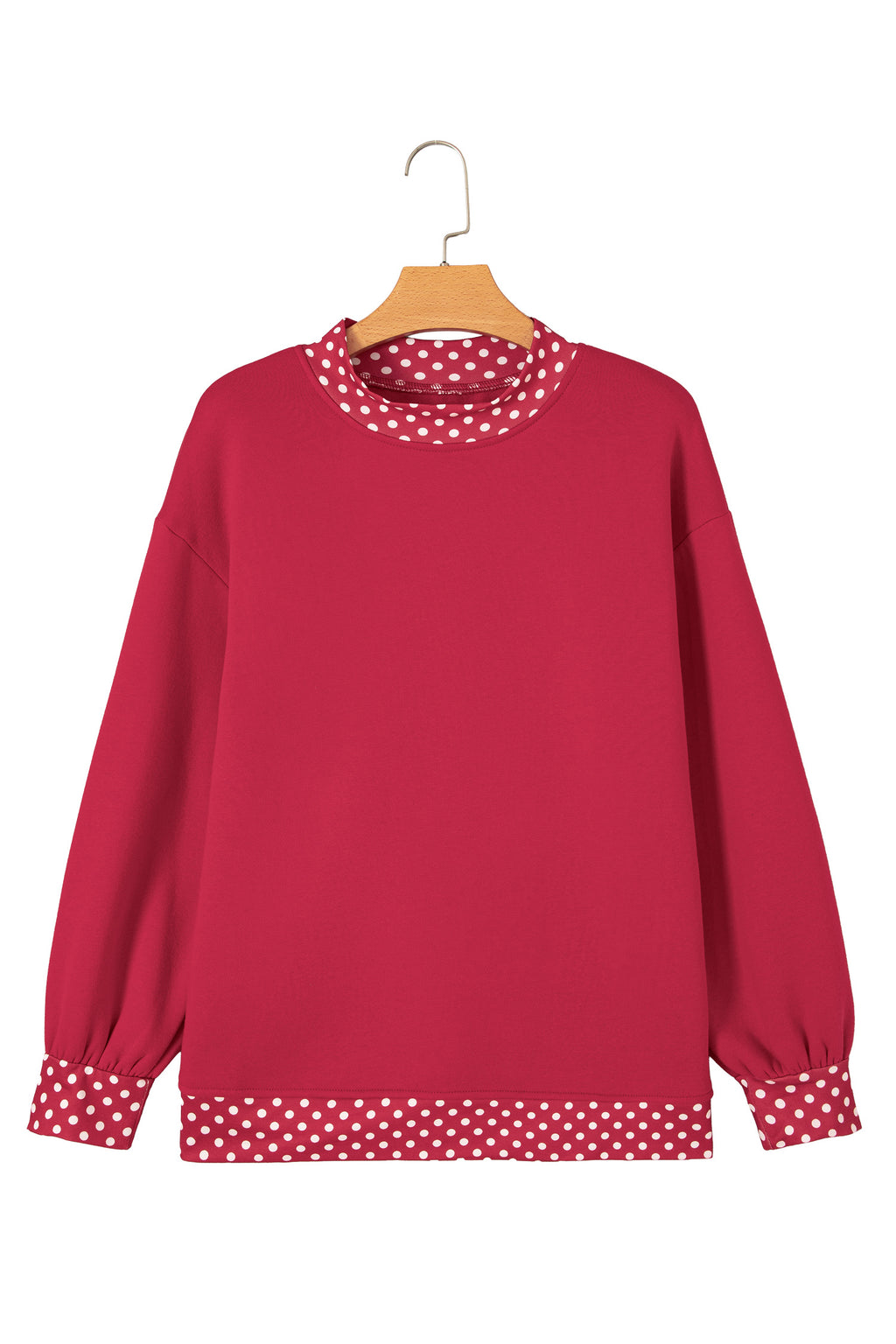 Red Dahlia Colorblock Polka Dot Contrast Trim Oversized Sweatshirt