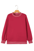 Red Dahlia Colorblock Polka Dot Contrast Trim Oversized Sweatshirt