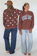Clay Polka Dot/GOOD DAY Print Reversible Mock Neck Pullover Sweatshirt