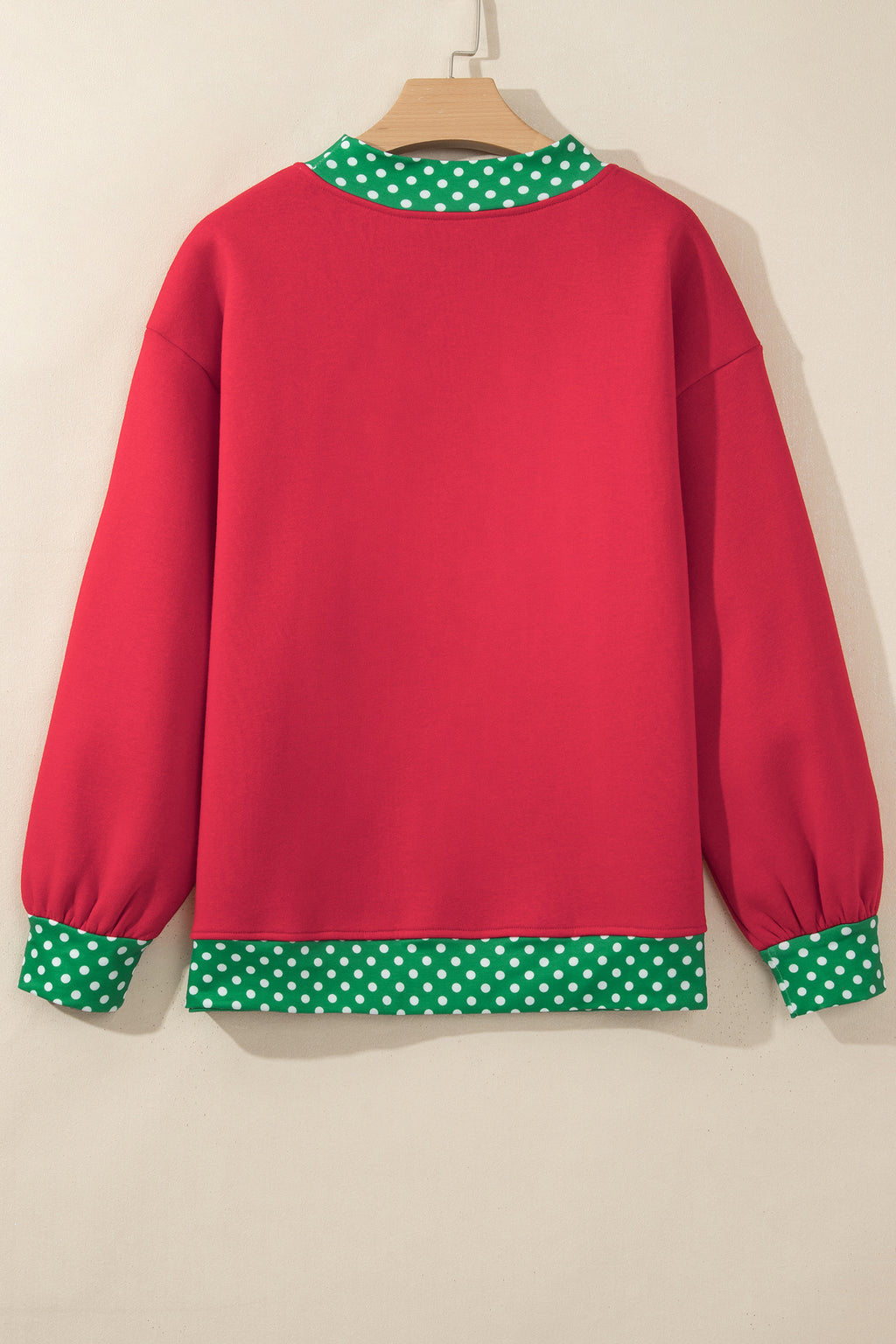 Red Dahlia Colorblock Polka Dot Contrast Trim Oversized Sweatshirt