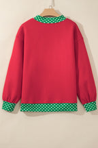 Red Dahlia Colorblock Polka Dot Contrast Trim Oversized Sweatshirt