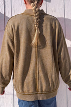 Brown High Neck Long Sleeve Toner Washed Vintage Sweatshirt