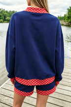 Evergreen Polka Dot Trim Baggy Pullover 2pcs Short Set