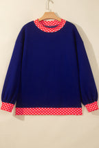 Red Dahlia Colorblock Polka Dot Contrast Trim Oversized Sweatshirt