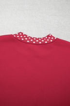 Red Dahlia Colorblock Polka Dot Contrast Trim Oversized Sweatshirt