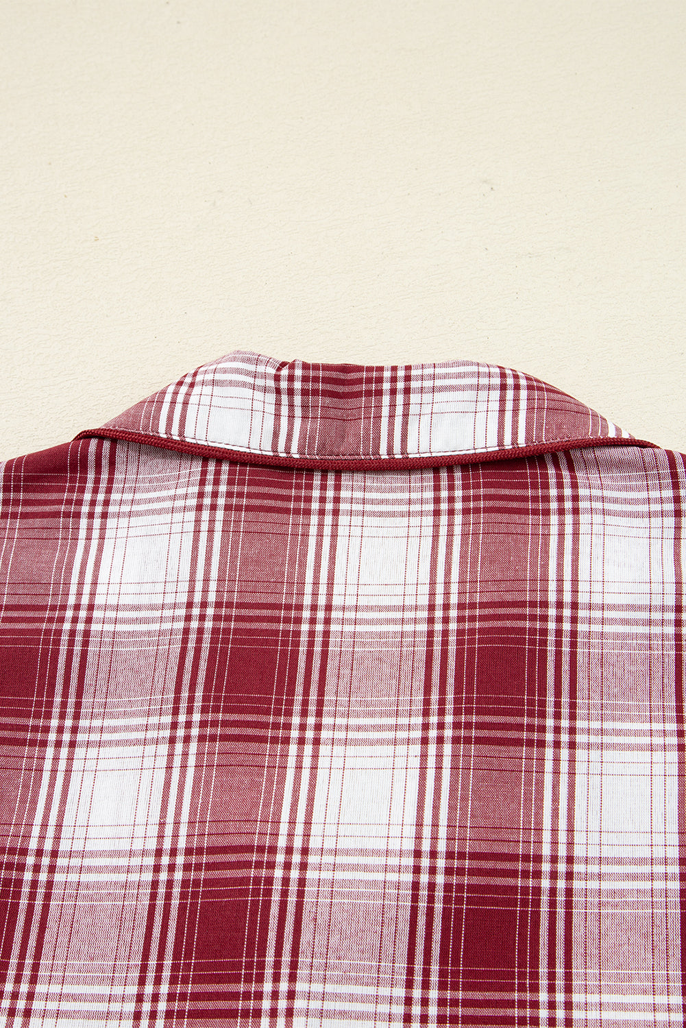 Red Retro Plaid Long Sleeve Shirt Drawstring Shorts 2pcs Lounge Set