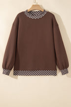 Red Dahlia Colorblock Polka Dot Contrast Trim Oversized Sweatshirt