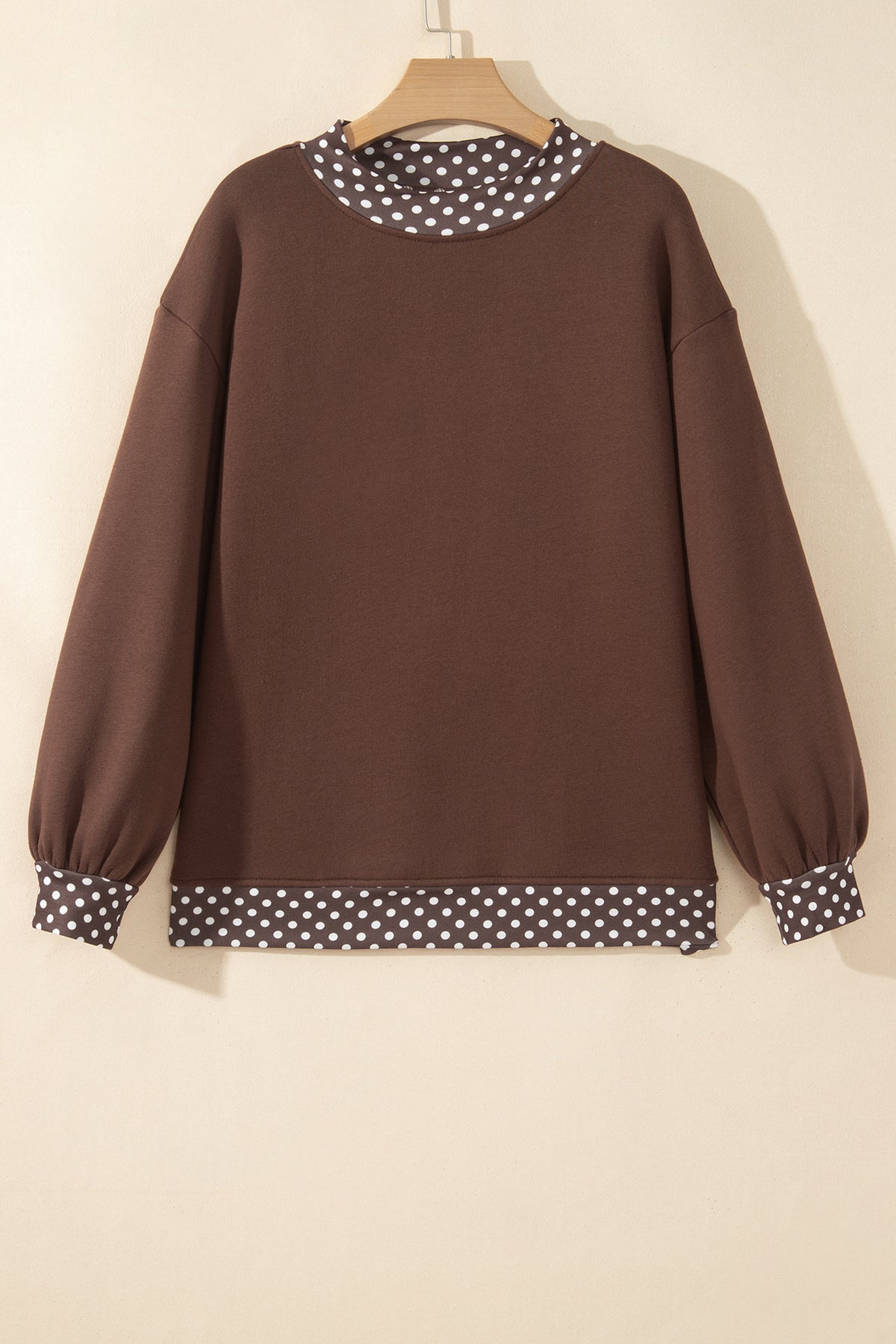 Red Dahlia Colorblock Polka Dot Contrast Trim Oversized Sweatshirt