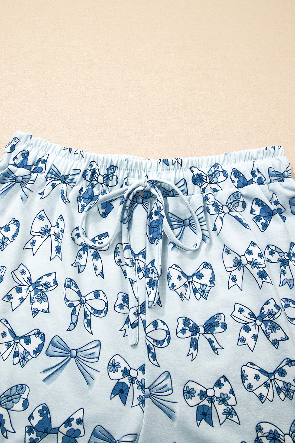 Sky Blue Bow Print Short Pajama Set