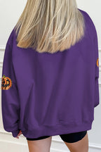 Tillandsia Purple Sequin Pumpkin Spooky Graphic Halloween Pullover Sweatshirt