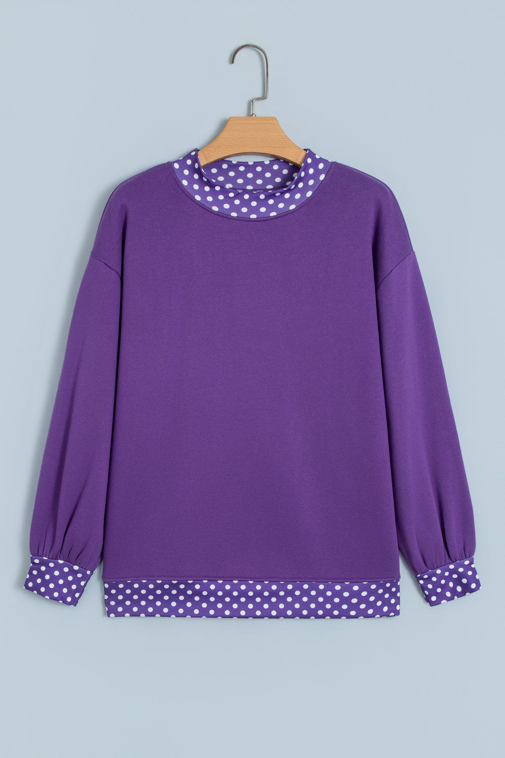 Red Dahlia Colorblock Polka Dot Contrast Trim Oversized Sweatshirt