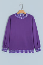 Red Dahlia Colorblock Polka Dot Contrast Trim Oversized Sweatshirt