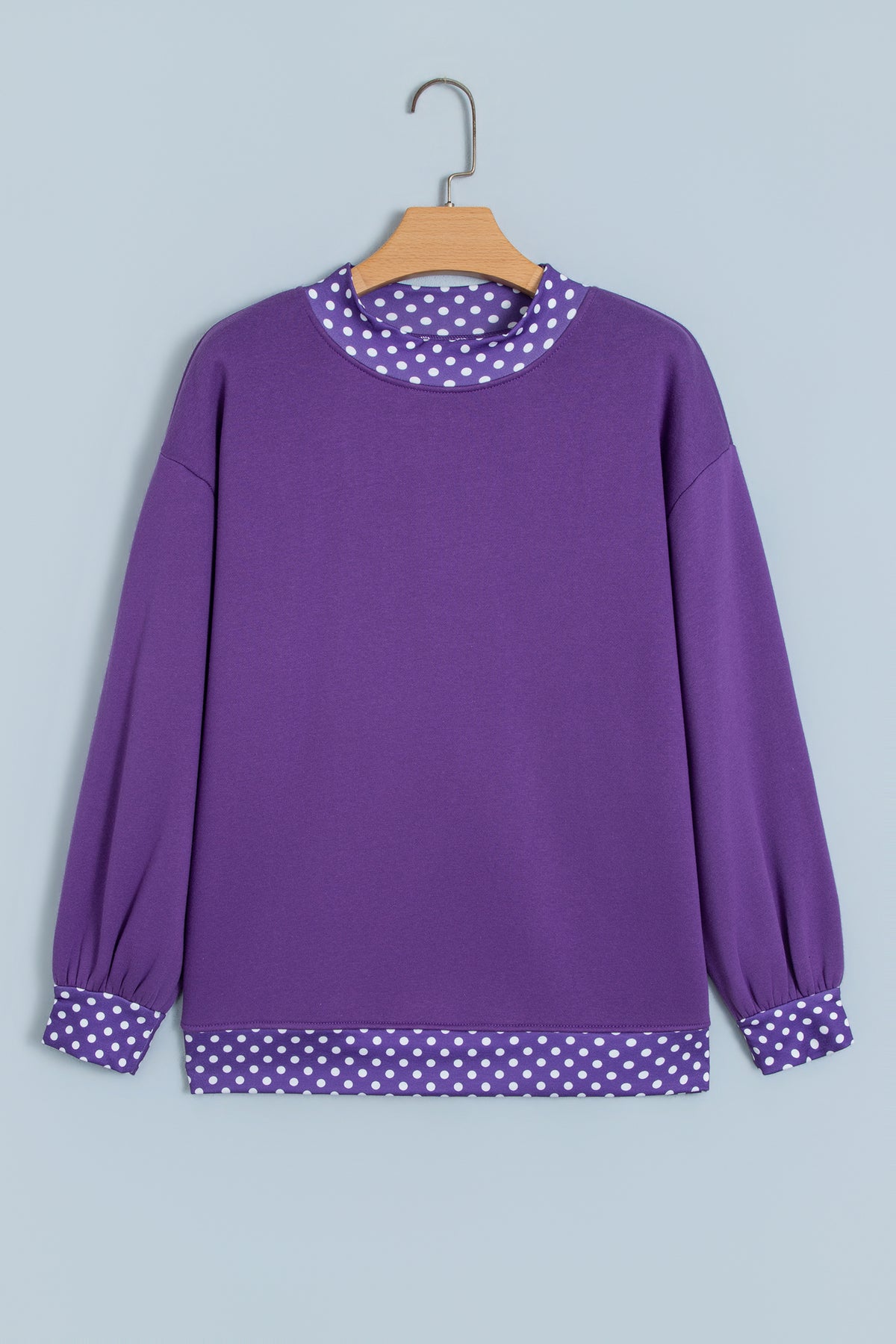 Red Dahlia Colorblock Polka Dot Contrast Trim Oversized Sweatshirt