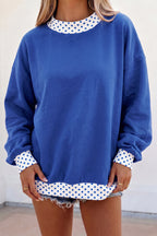 Red Dahlia Colorblock Polka Dot Contrast Trim Oversized Sweatshirt