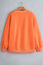 Red Dahlia Colorblock Polka Dot Contrast Trim Oversized Sweatshirt
