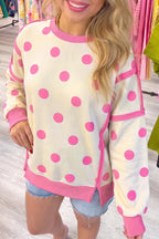 Black Polka Dot Contrast Patchwork Round Neck Baggy Sweatshirt