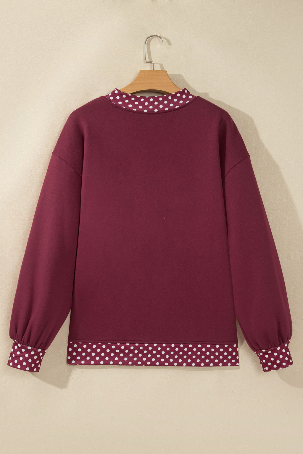 Red Dahlia Colorblock Polka Dot Contrast Trim Oversized Sweatshirt