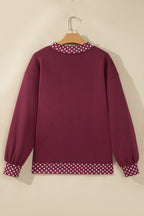 Red Dahlia Colorblock Polka Dot Contrast Trim Oversized Sweatshirt