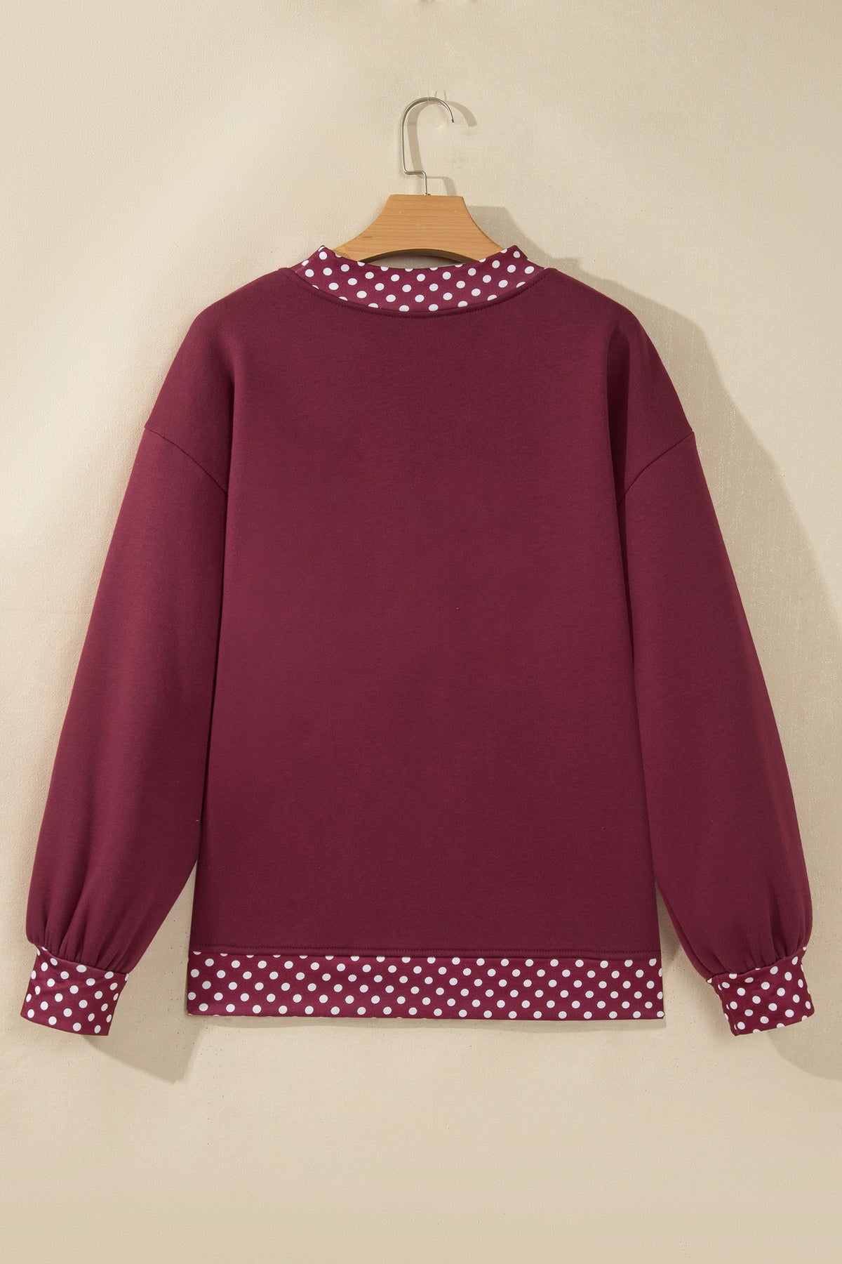 Red Dahlia Colorblock Polka Dot Contrast Trim Oversized Sweatshirt