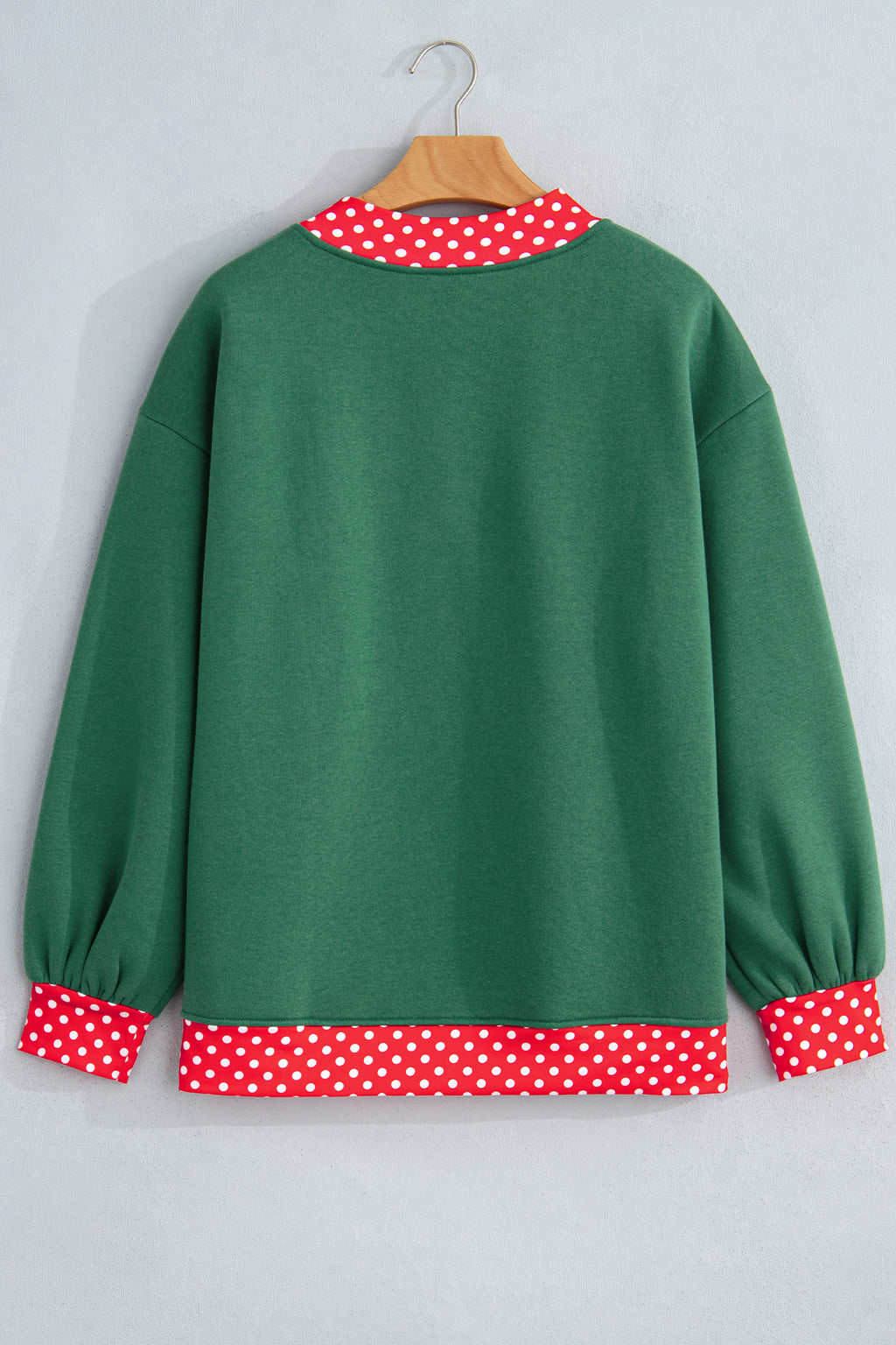 Red Dahlia Colorblock Polka Dot Contrast Trim Oversized Sweatshirt