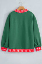 Red Dahlia Colorblock Polka Dot Contrast Trim Oversized Sweatshirt