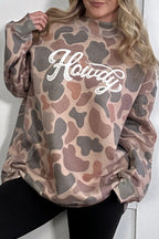 Sky Blue Camo Print Howdy Western Style Baggy Pullover Sweatshirt
