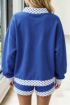 Evergreen Polka Dot Trim Baggy Pullover 2pcs Short Set