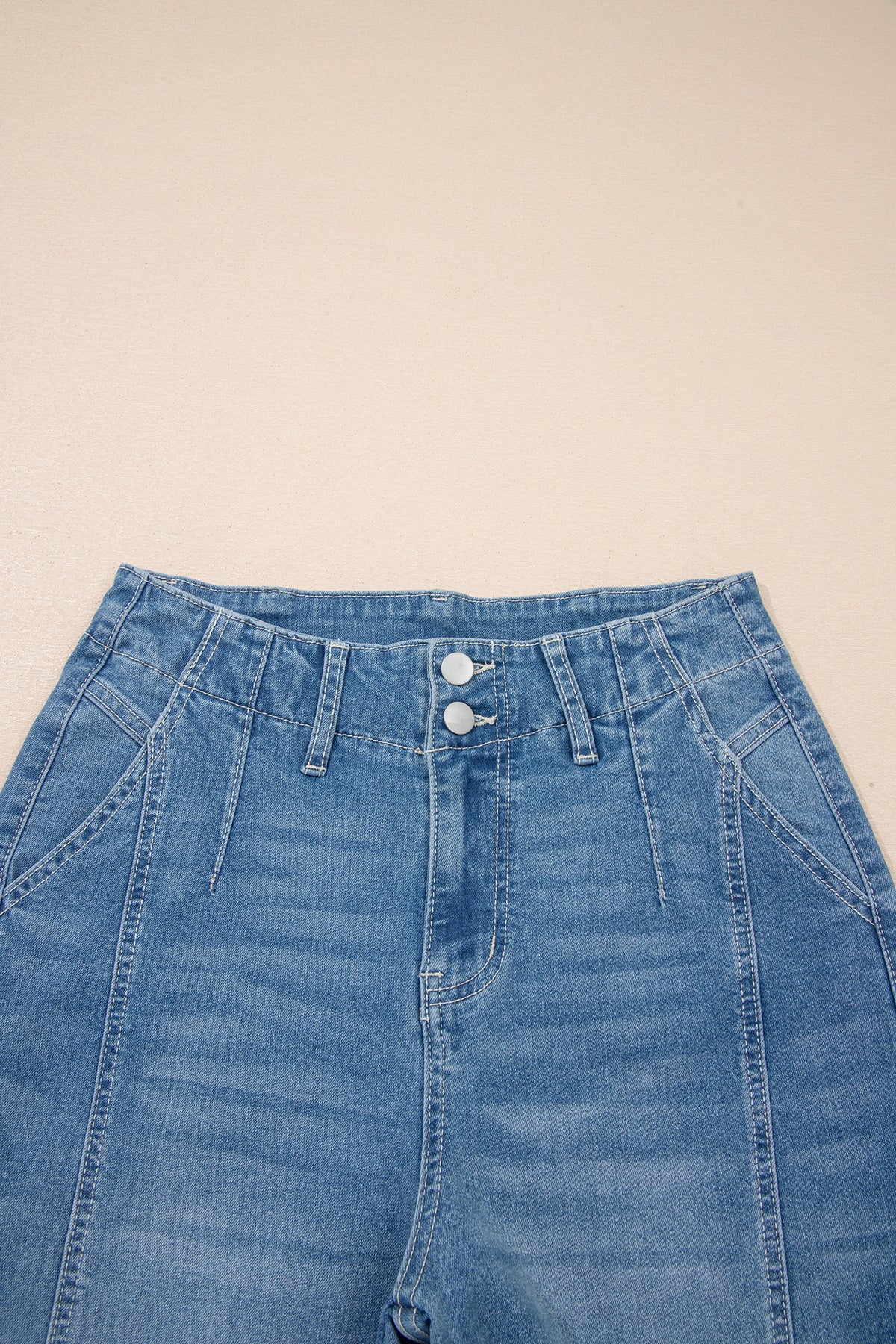 Sky Blue Medium Wash Cuffed Barrel Jeans