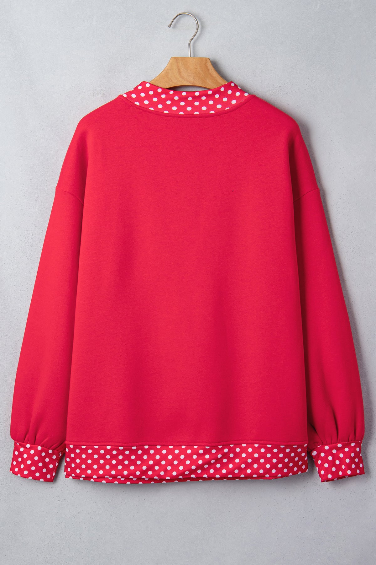 Red Dahlia Colorblock Polka Dot Contrast Trim Oversized Sweatshirt